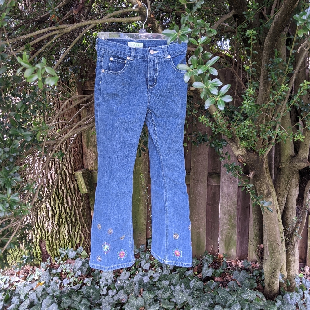 Girls Floral Embroidered Blue Jeans
